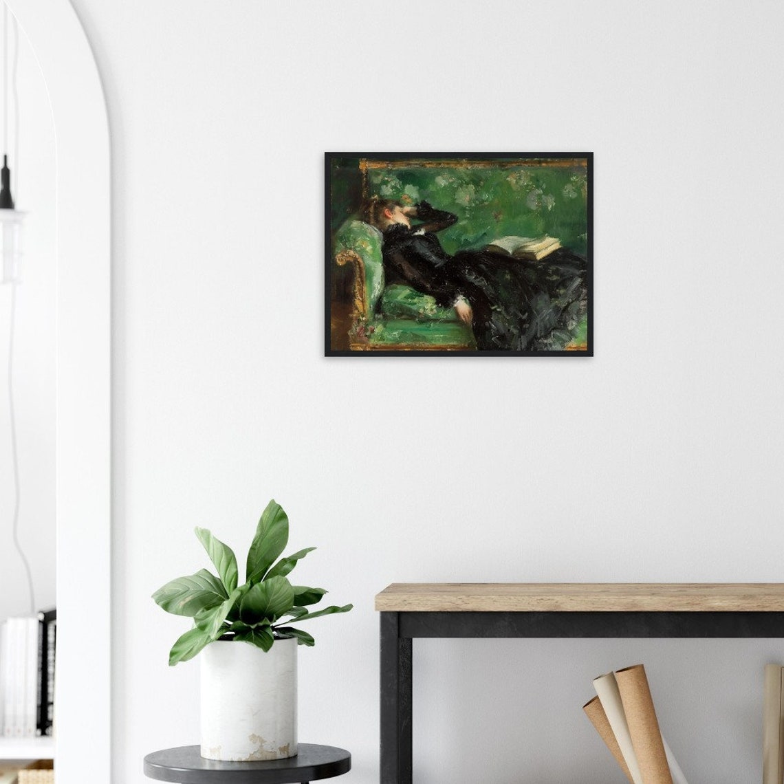 Sage Green Wall Art Sofa Reading Woman Poster Woman Oil Painting Renaissance Painting Moody Oil Painting Vintage Wall Art Poster - Image 3