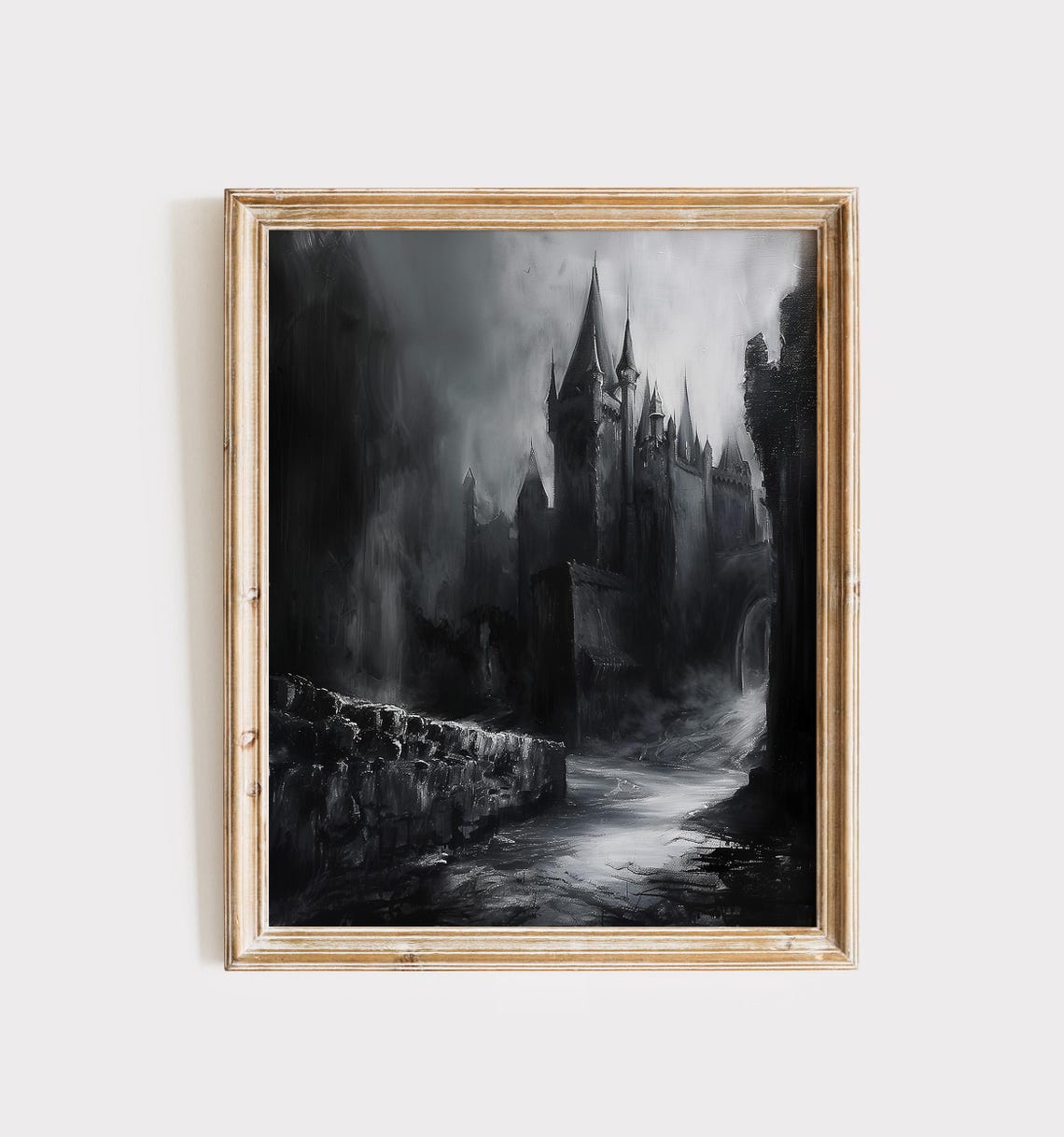 Gothic Dracula Castle on Misty Cliff Victorian Horror Painting Poster
