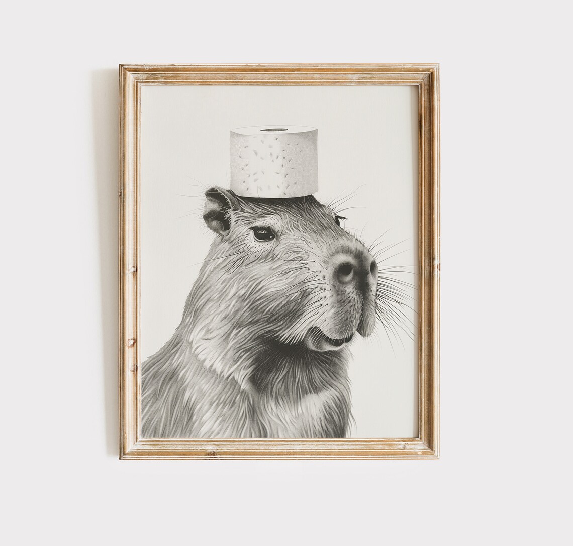 Capybara Bathroom Art Print, Black And White Decor