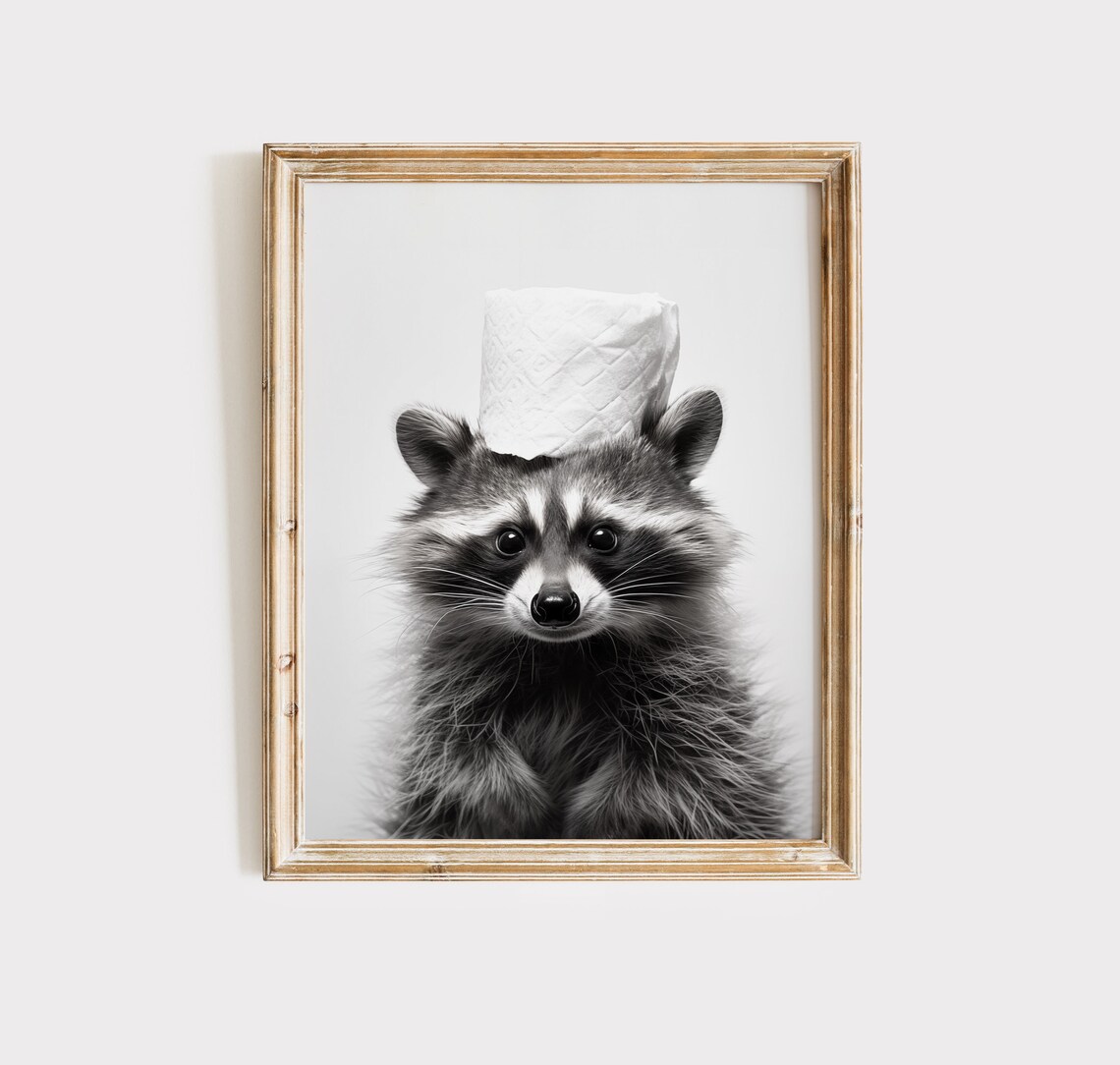 Raccoon Poster, Animal Bathroom Wall Art Print