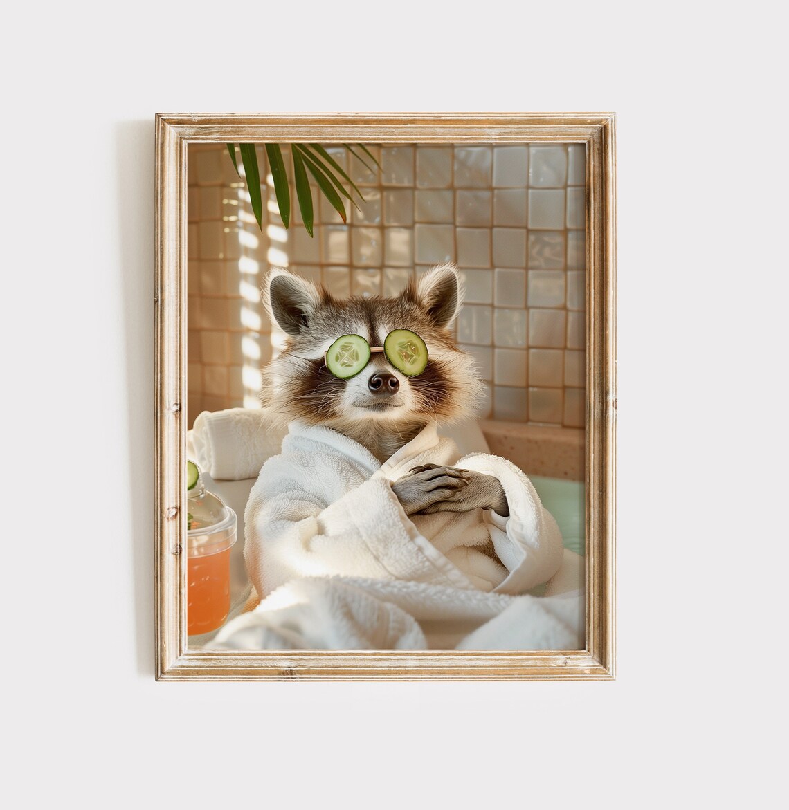 Raccoon Spa Day Bathrobe Cucumber Eyes Funny Relaxing Pet Poster - Image 3