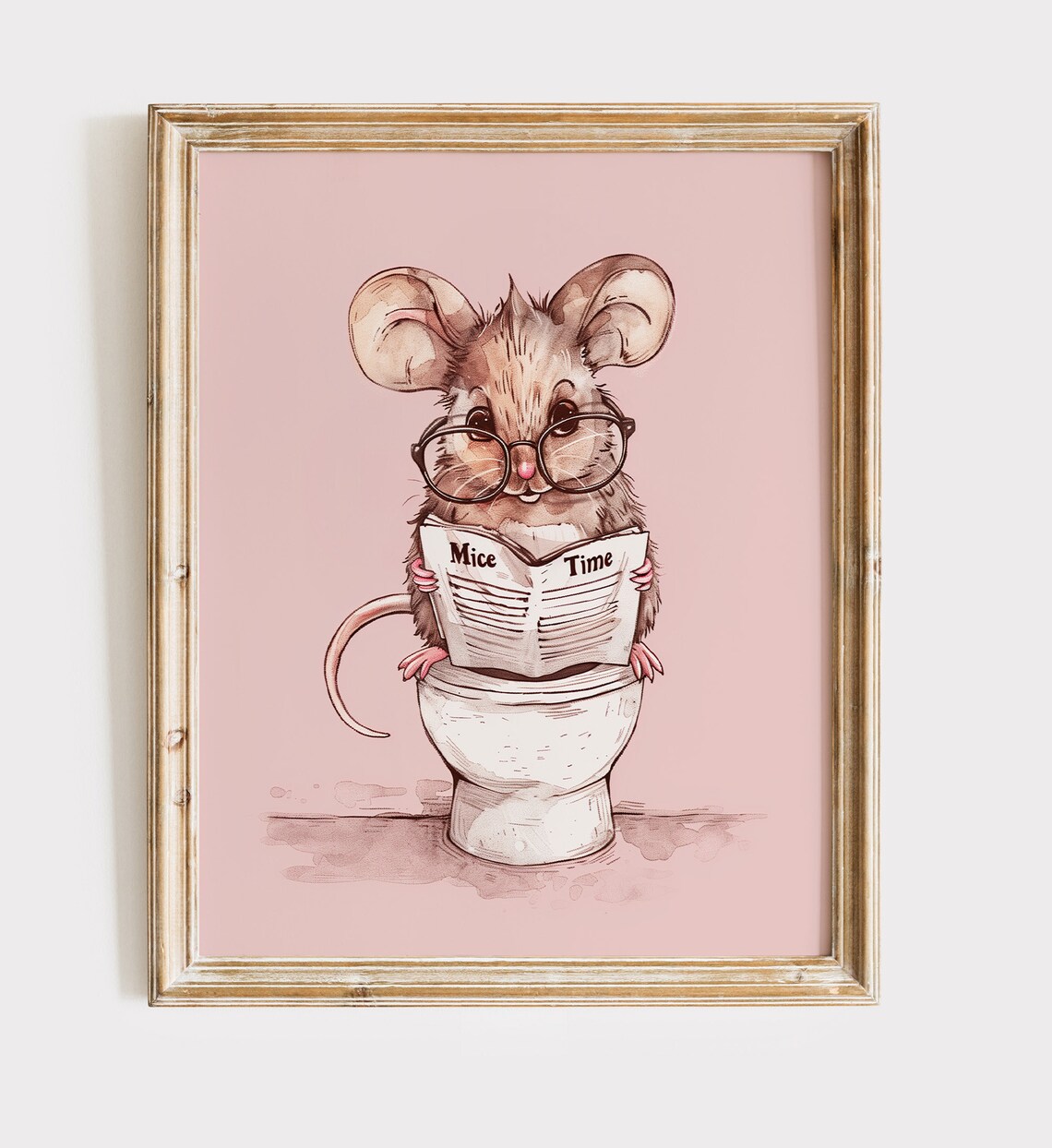 Reading Mouse Vintage Style Bathroom Art Print