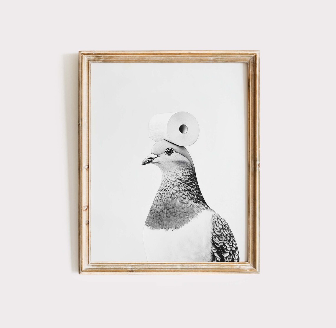 Pigeon Balancing Toilet Paper Roll On Head Funny Bird Poster