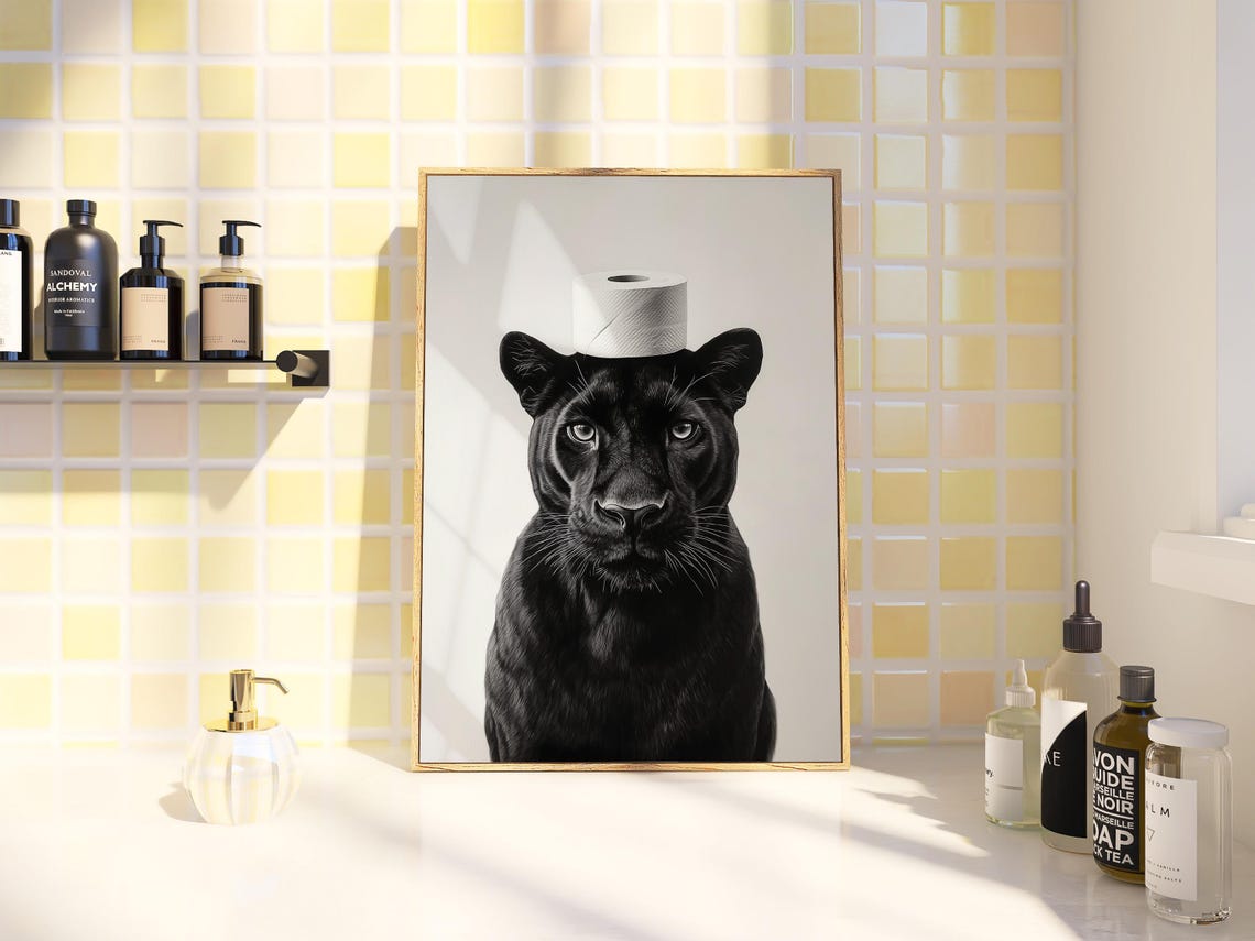 Black Panther Toilet Paper Roll Hat Cute Black White Wild Funny Poster - Image 3