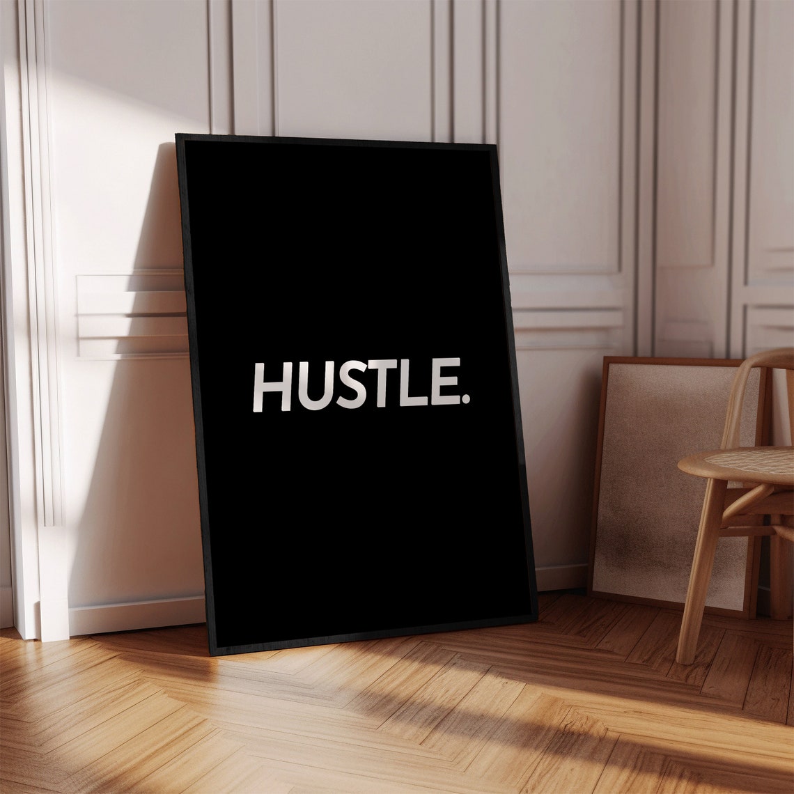 Hustle Minimalist Black And White Bold Typography Office Quote Poster