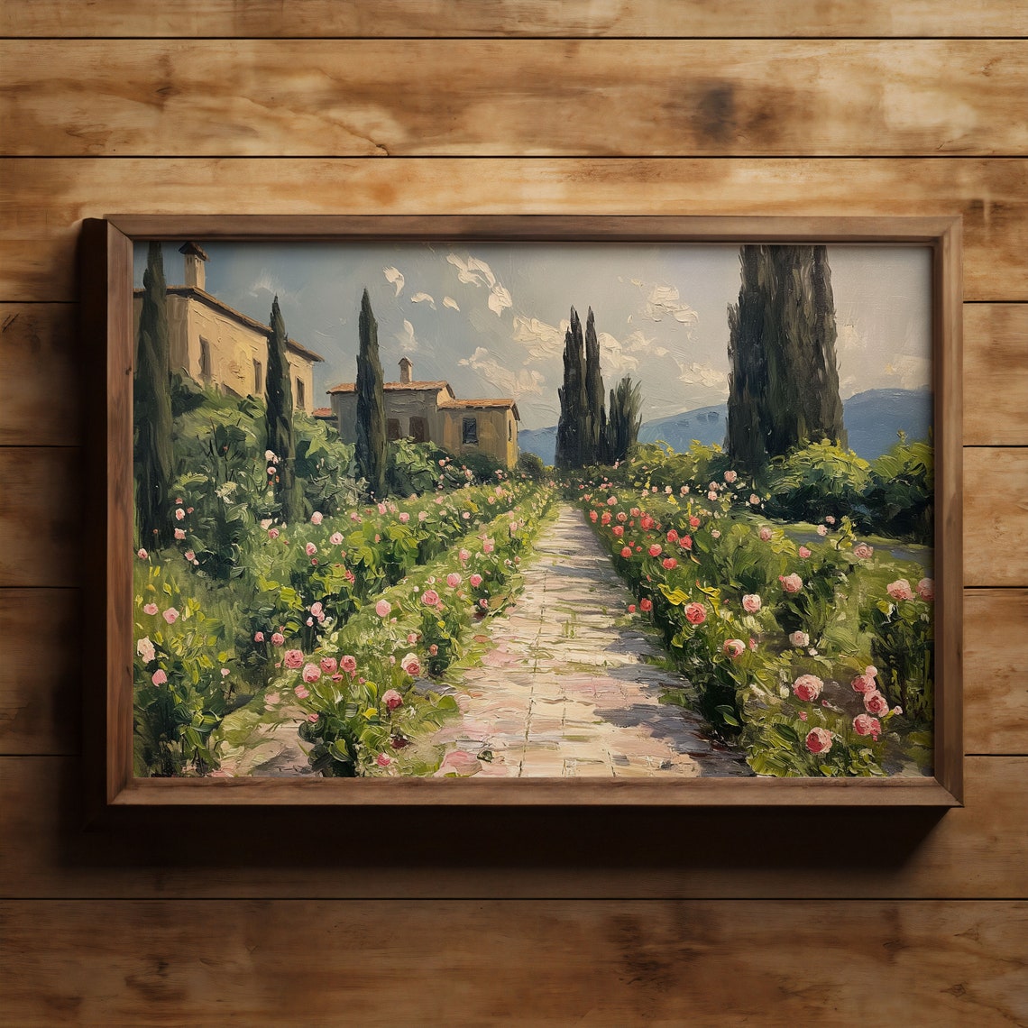 Wildflower Field Vintage Landscape Print Italy Landscape Print Countryside Art Landscape Painting Country Field Decor Wildflower Print