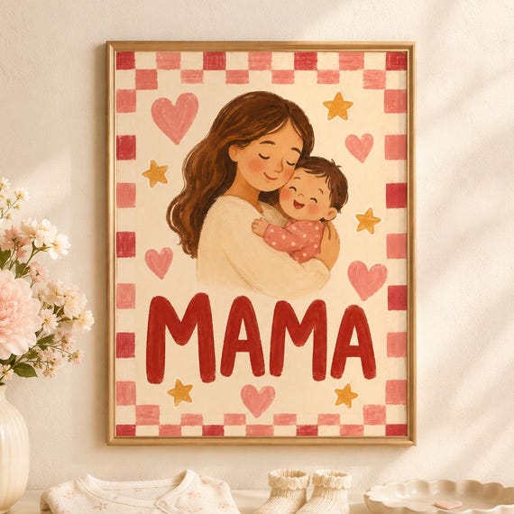 Personalized Mama Print First Mothers Day Gift Custom Toddler Word Watercolor Nursery Art