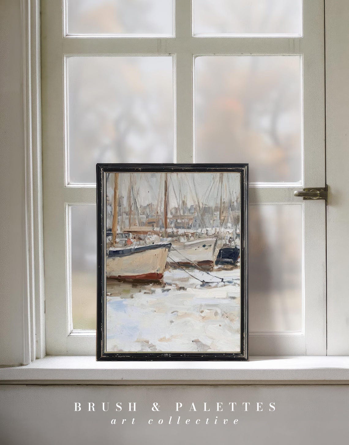 White Sailboats At Harbor Impressionist Marina Painting Poster - Image 3