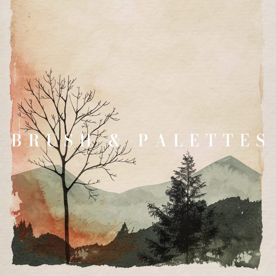 Red Sun Watercolor Mountain Landscape Bare Tree Minimalist Poster - Image 3