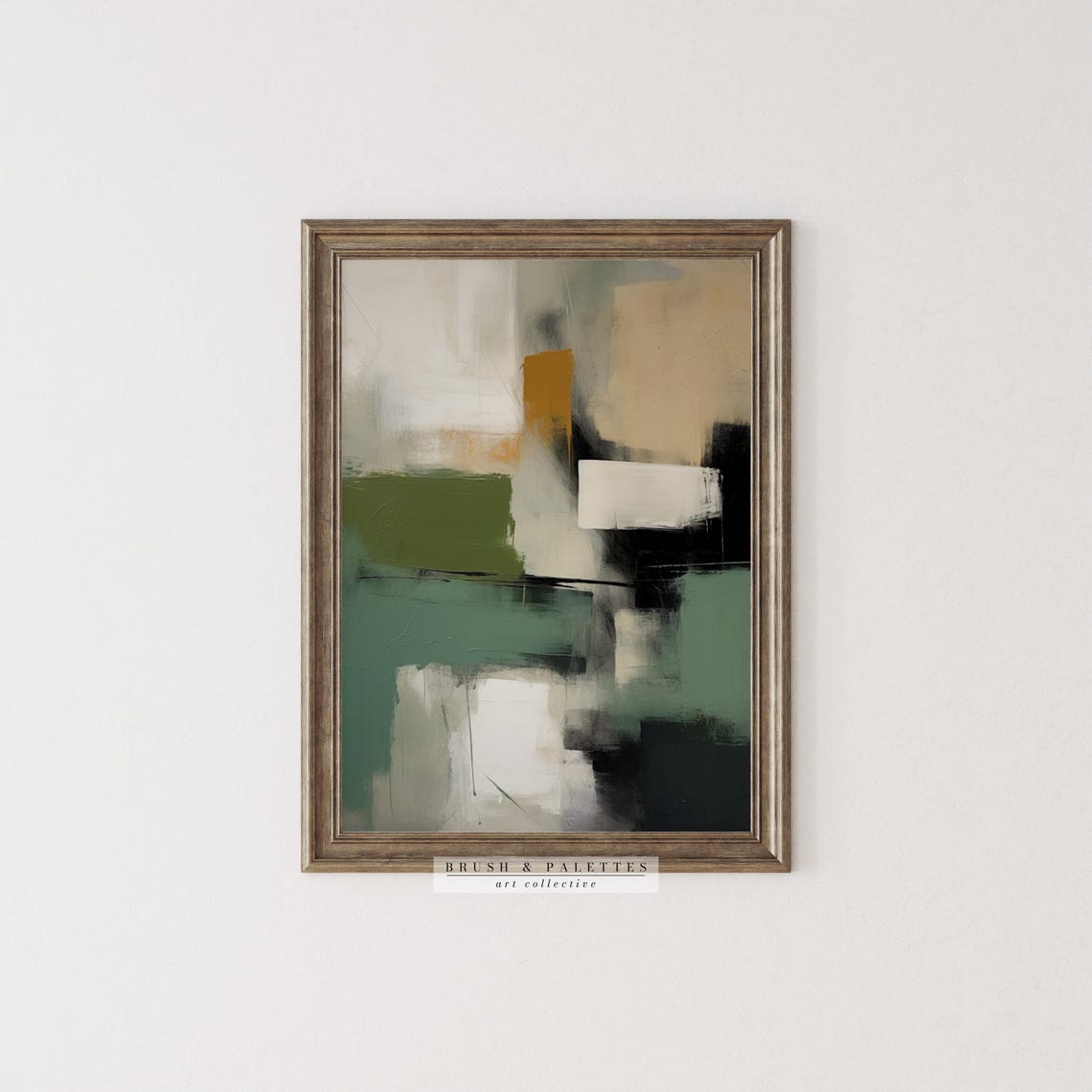 Olive Green Ochre Black Abstract Blocks Modern Artwork Poster - Image 3