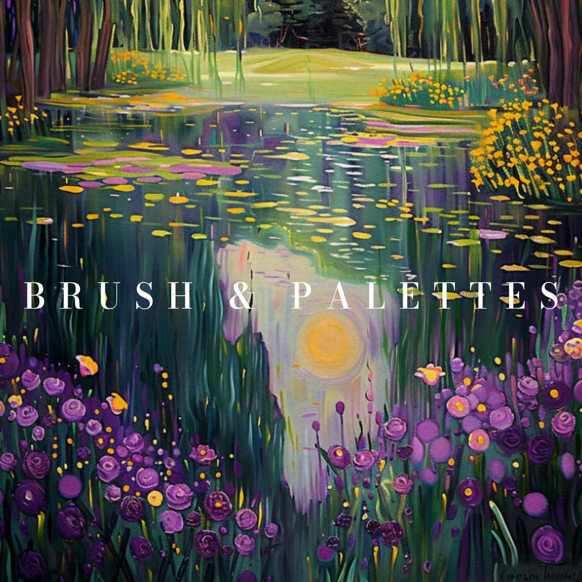 Sunlit Forest Pond With Willows And Lily Pads Impressionist Art Poster - Image 3