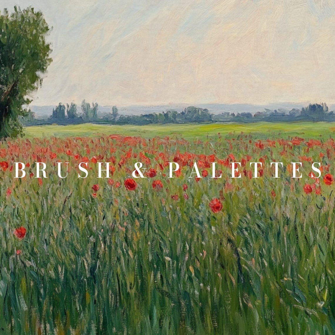 Red Poppy Field Green Meadow Soft Blue Sky Impressionist Print - Image 2