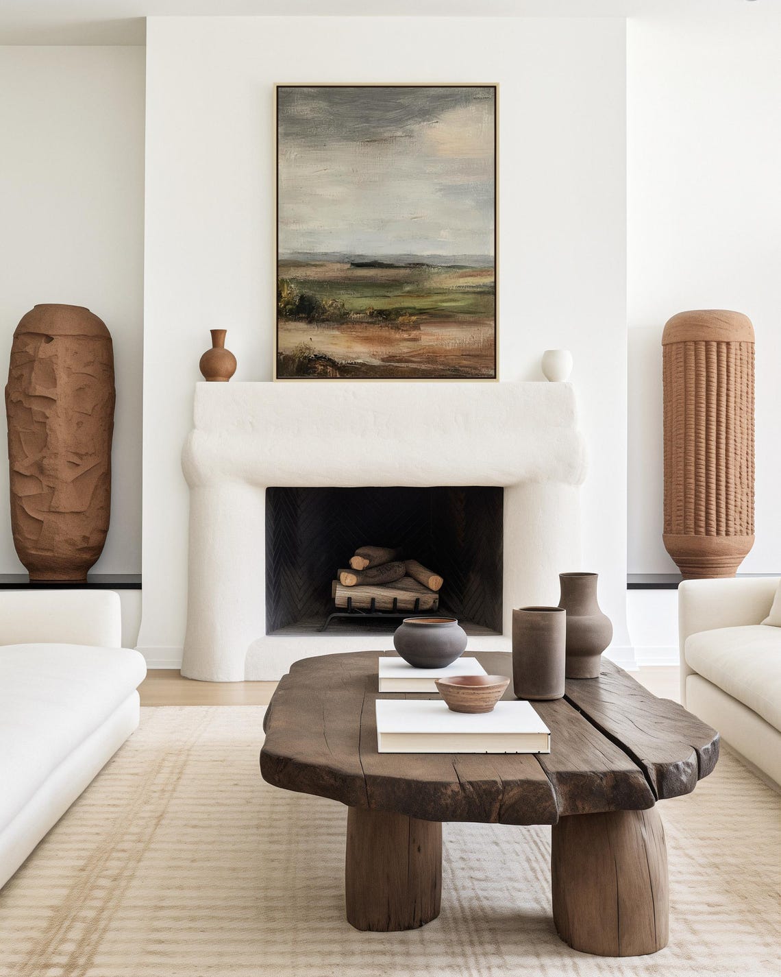 Muted Earth Field Gray Sky Abstract Pastoral Painting Poster - Image 2