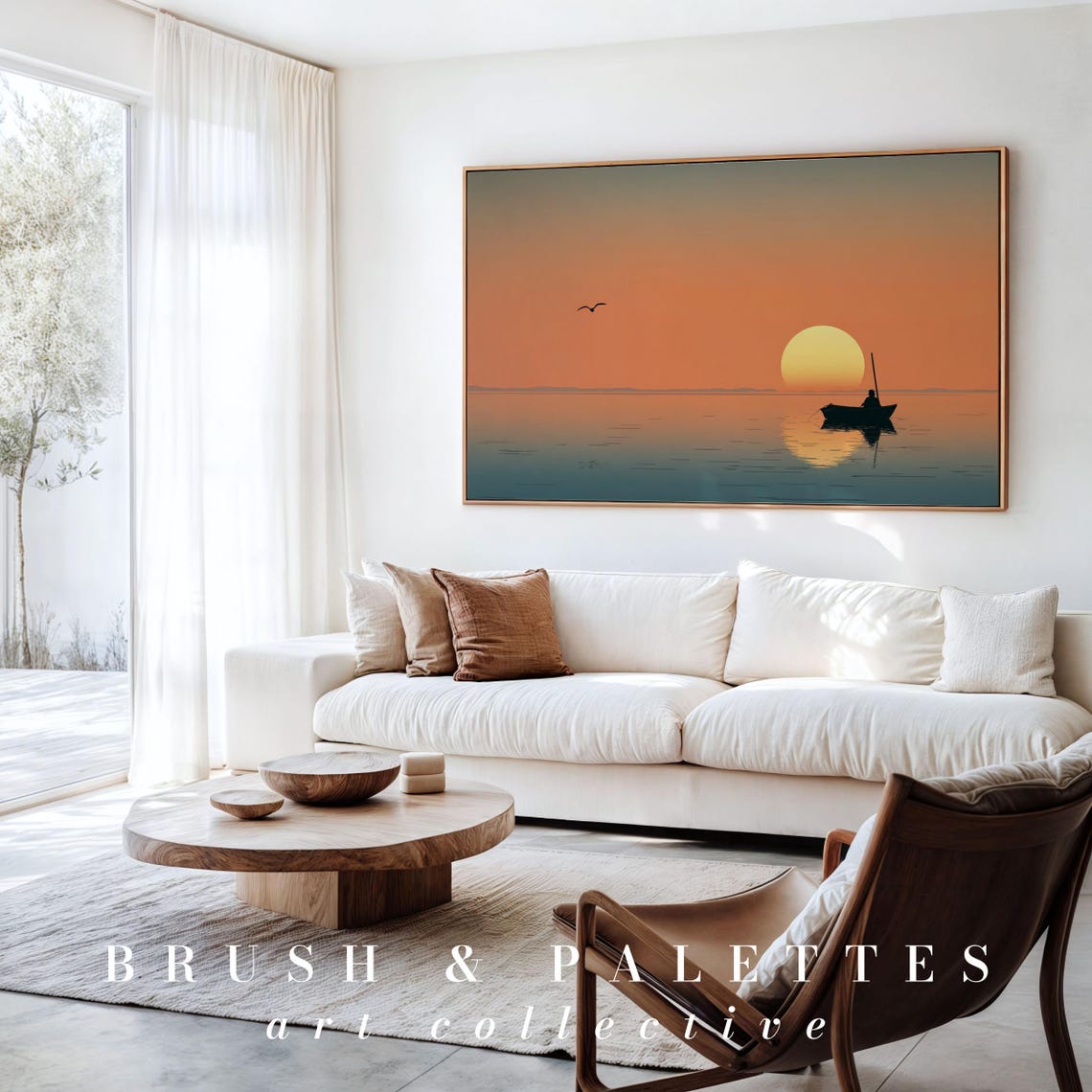 Fishing Boat At Sunset Print Ocean Silhouette Wall Decor Serene Nautical Art For Coastal Or Minimalist Homes - Image 2