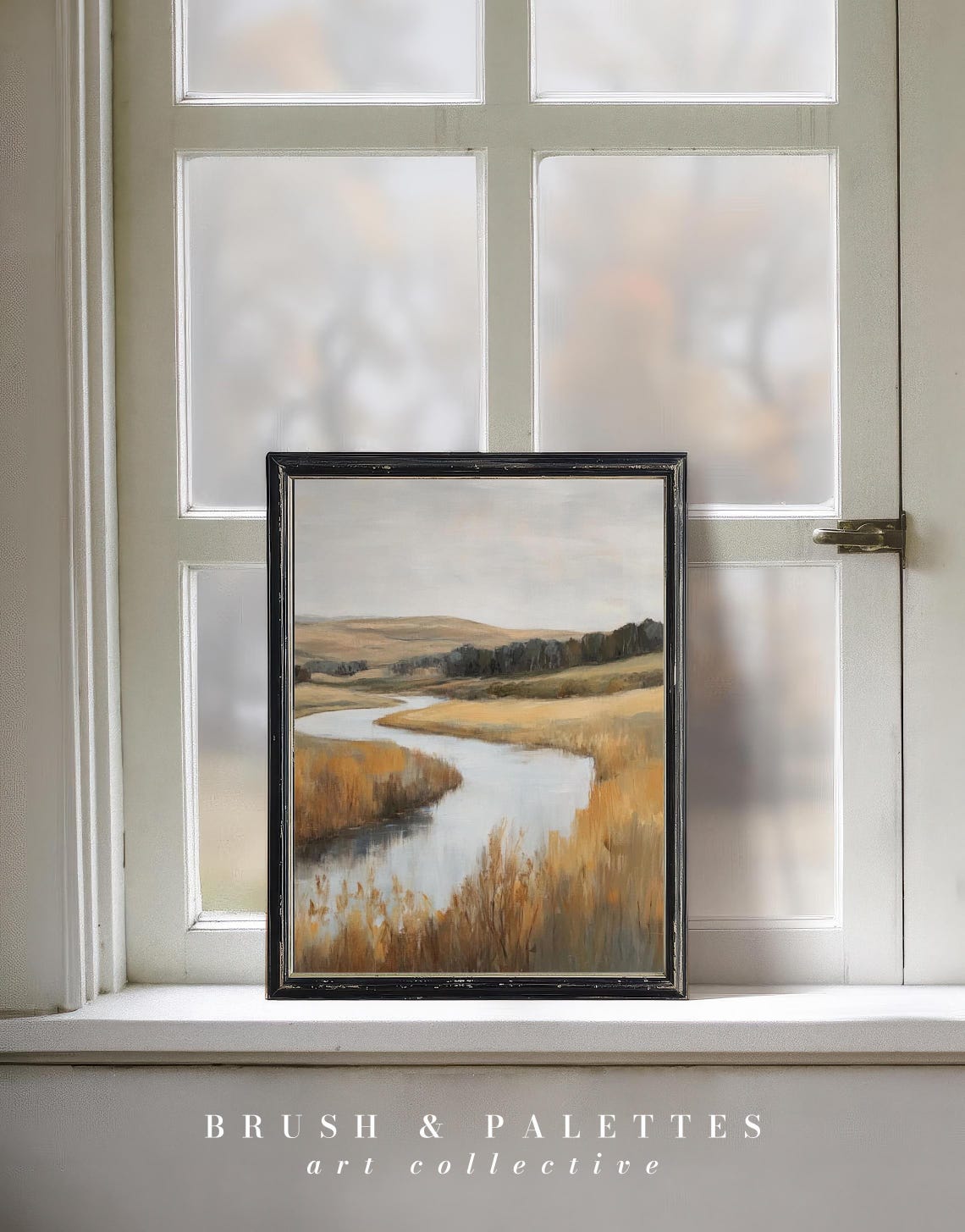 Winding River Through Golden Autumn Marsh Quiet Landscape Print - Image 2