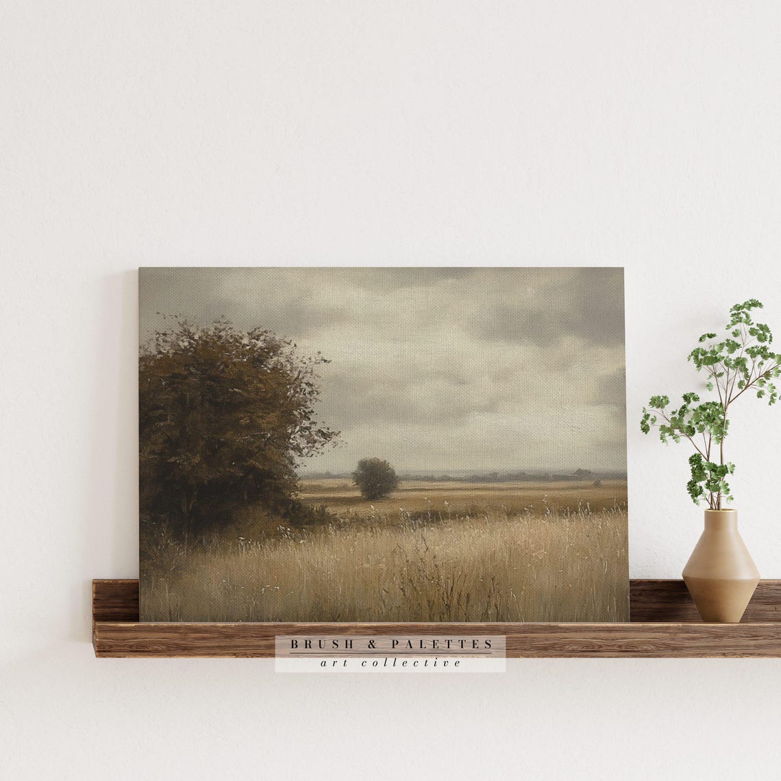 Golden Grass Field Lone Trees Overcast Sky Rustic Art Poster - Image 3
