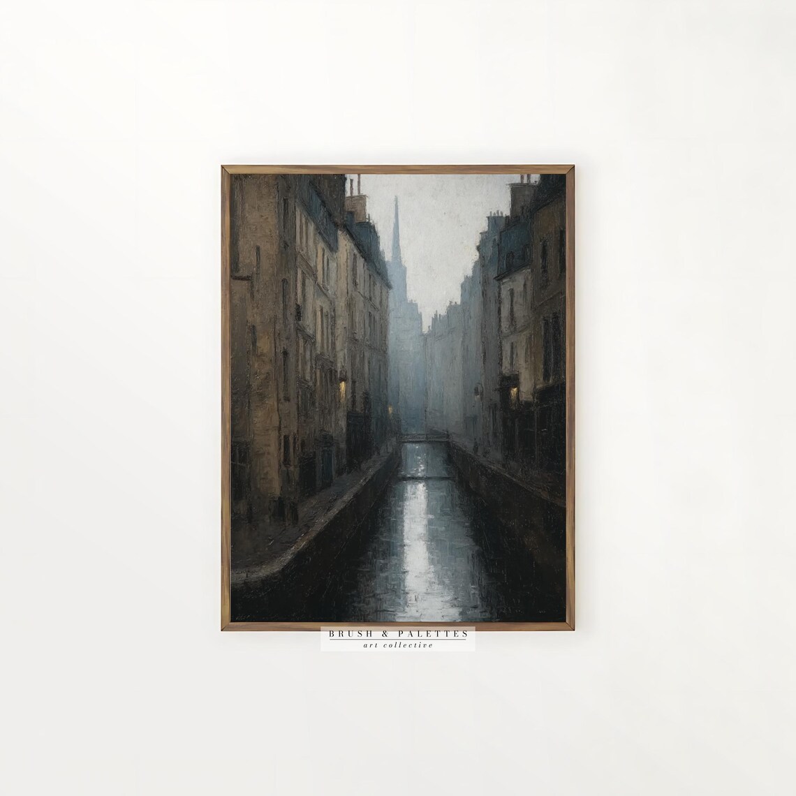 Moody Dark Canal Cityscape Night Oil Painting Dark Academia Poster - Image 2