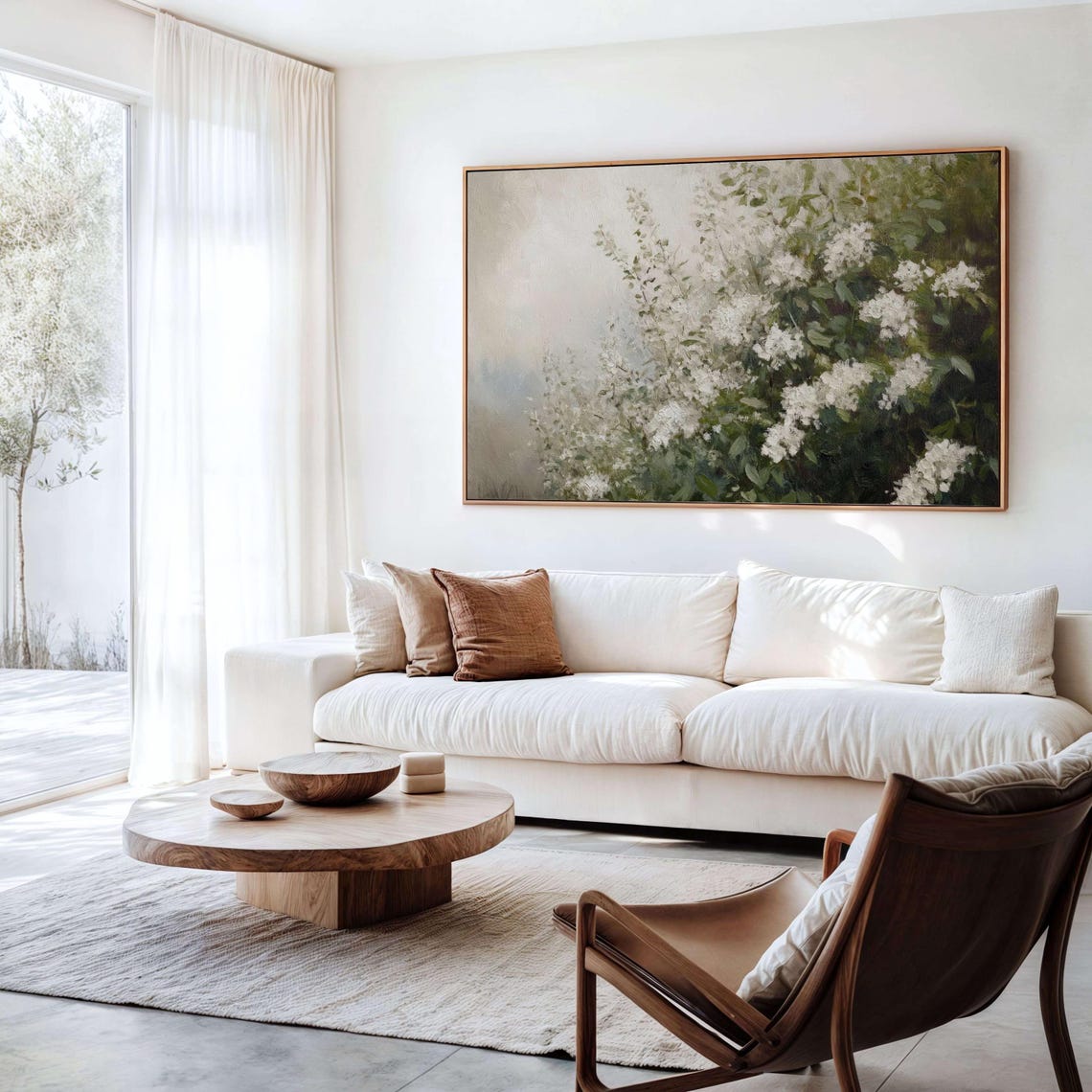White Blossom Bush Vintage Floral Painting Serene Countryside Poster - Image 3