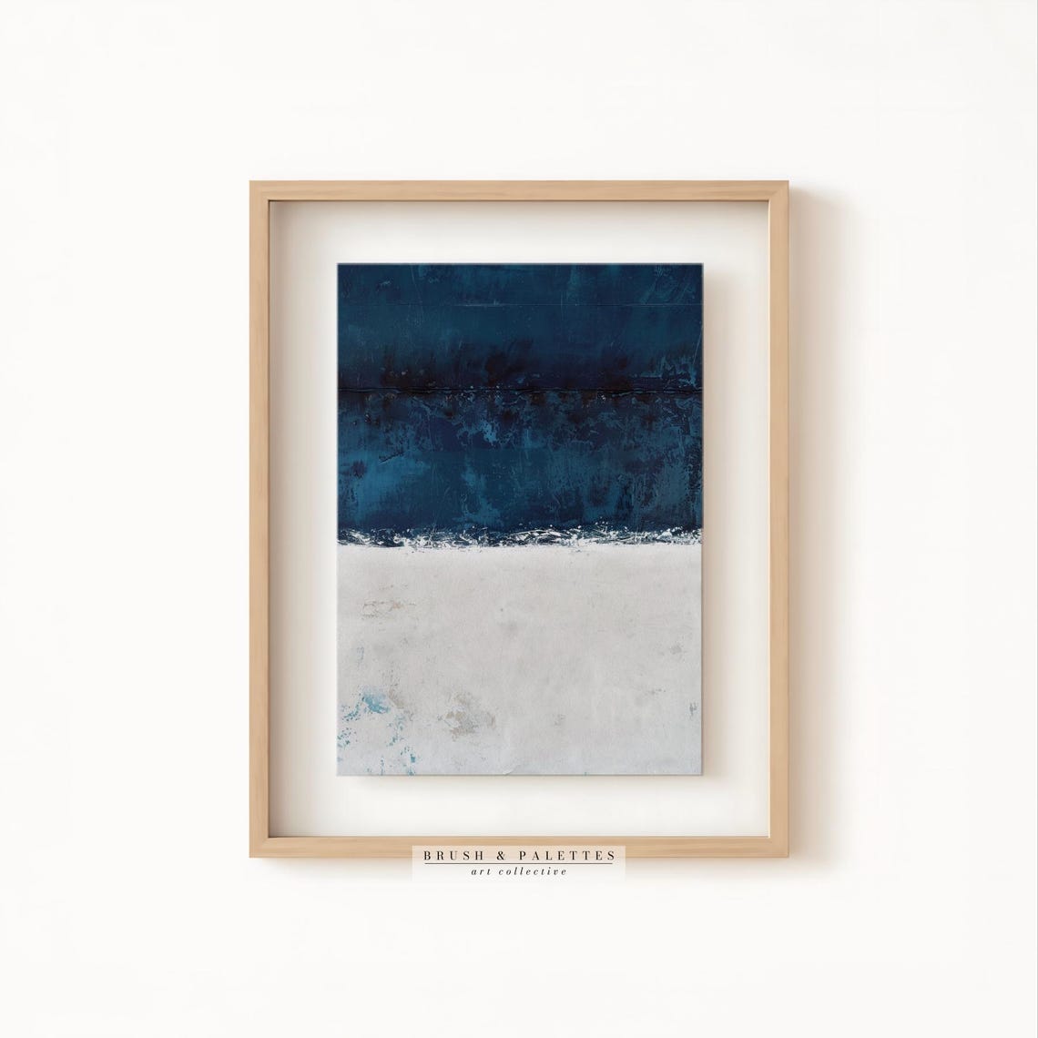 Deep Navy Blue Abstract Minimalist Japandi Textured Painting Print - Image 2