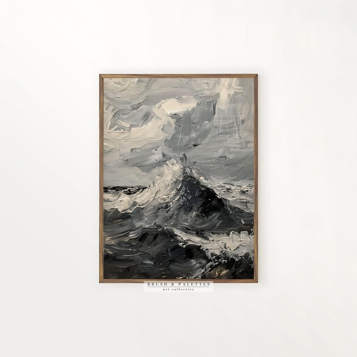 Black and White Ocean Wave Abstract Seascape Impasto Painting Poster - Image 2