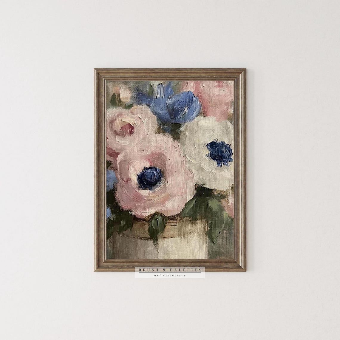 Soft Pink And Blue Anemones In Vase Impressionist Floral Art Poster - Image 3