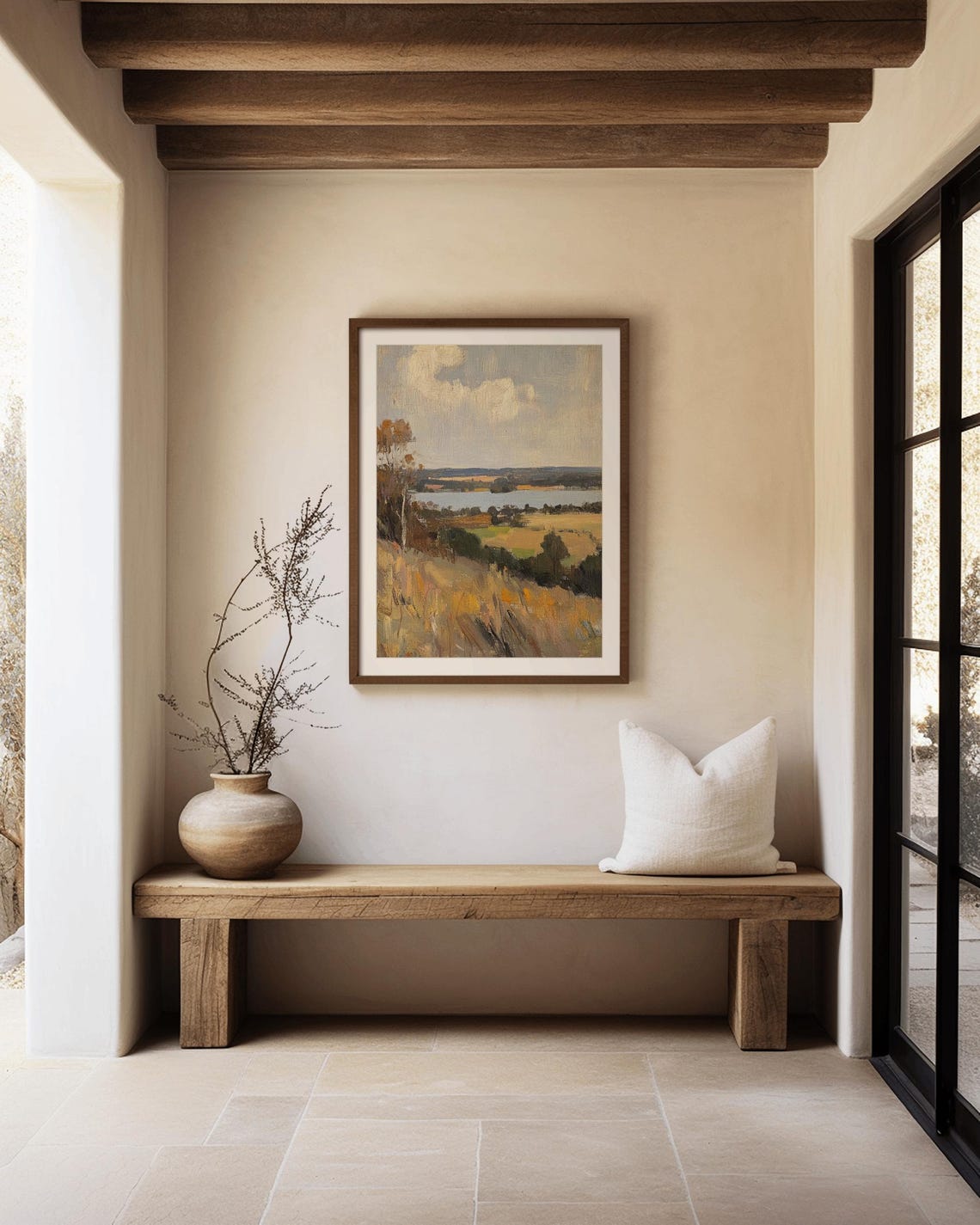 English Countryside Lake Golden Autumn Fields Rustic Landscape Poster - Image 2