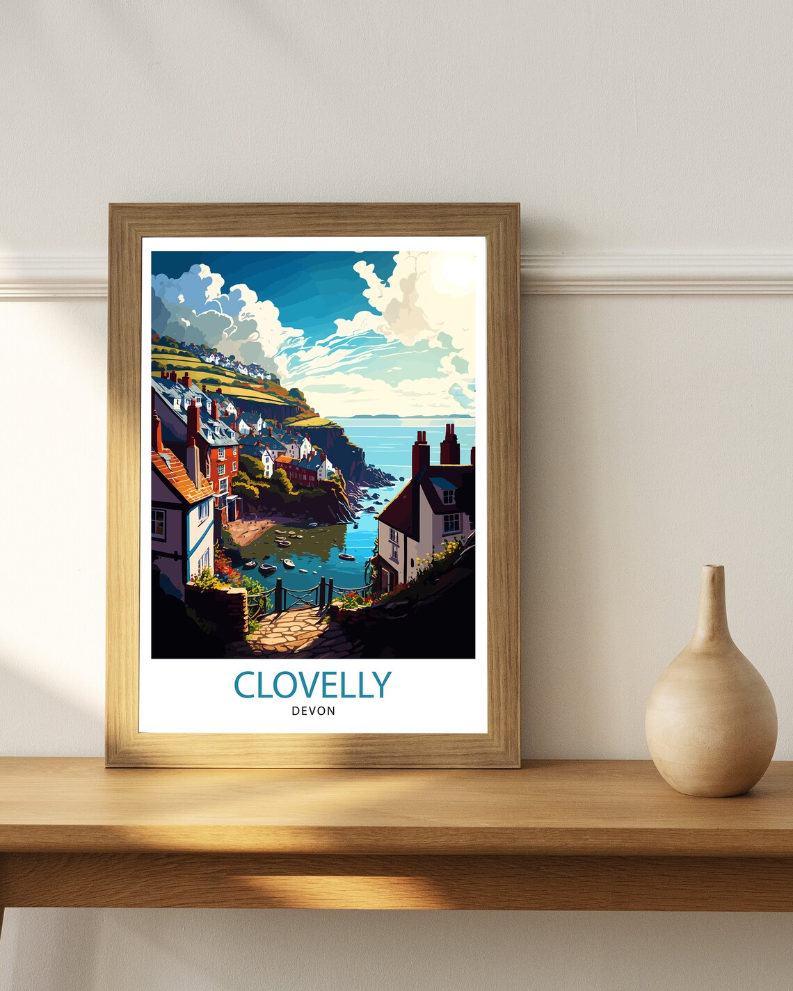 Clovelly Devon Travel Poster, Coastal Town Illustration - Image 2