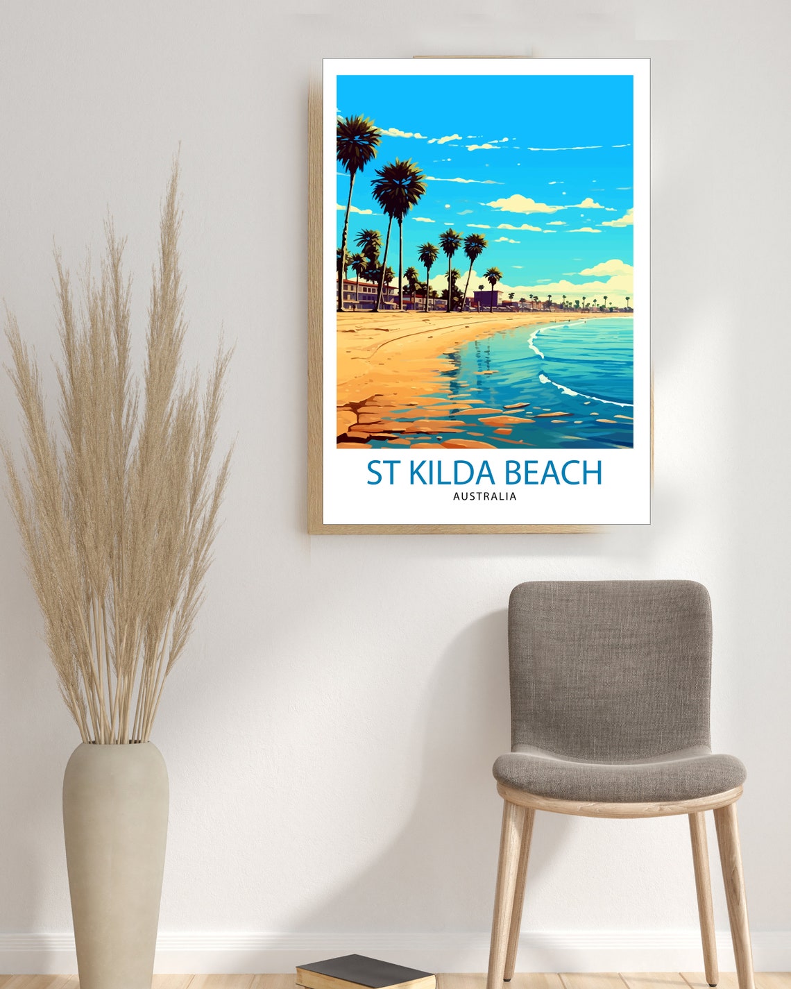 St Kilda Beach Australia Palm Trees Shoreline Waves Coastal Poster - Image 3