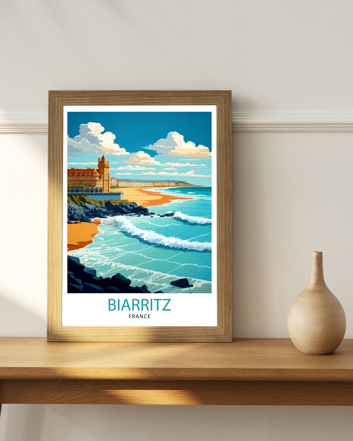 Biarritz France Surf Beach Grand Hotel Rocky Shore Bold Wave Poster - Image 3