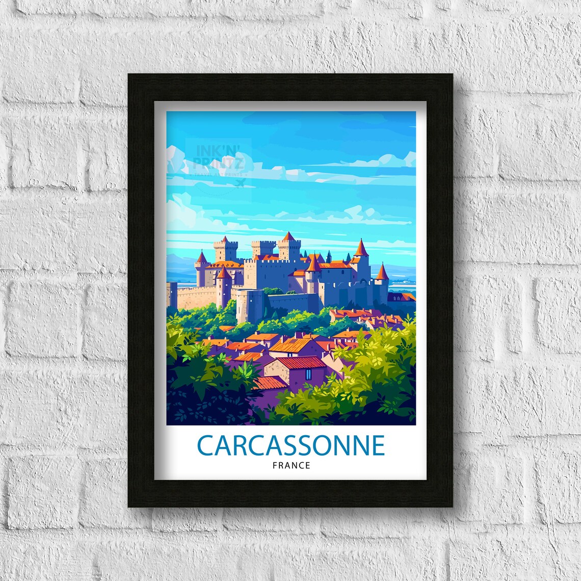 Carcassonne France Medieval Citadel Towers Town Travel Poster - Image 3