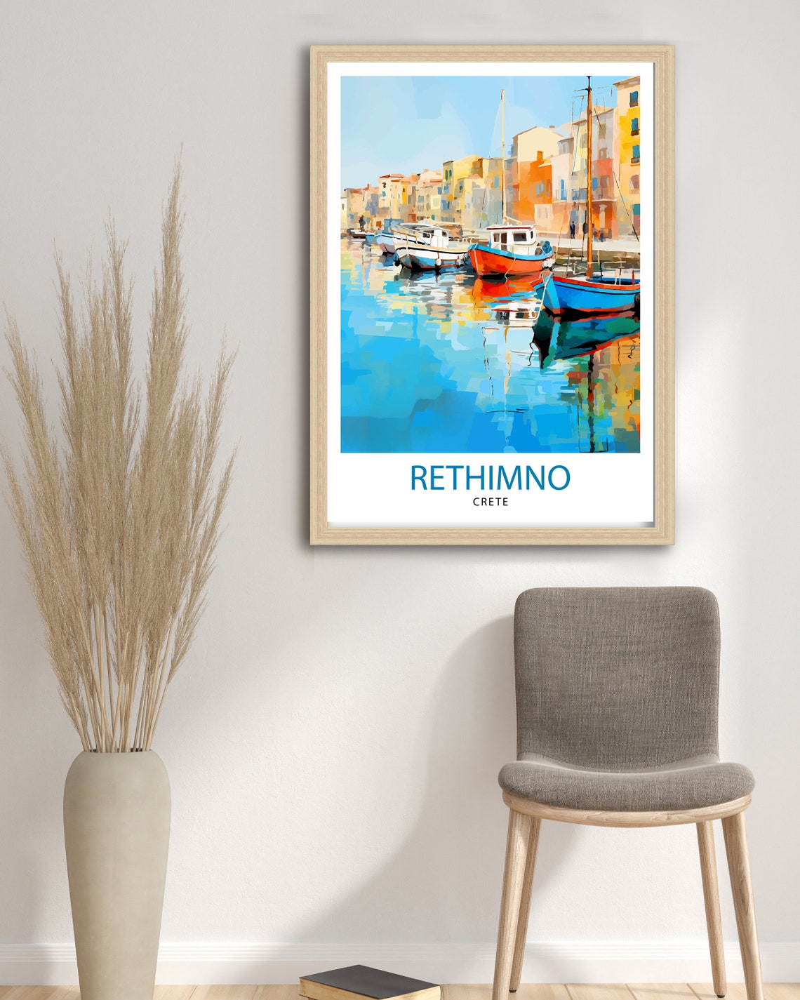 Rethimno Crete Harbor Colorful Fishing Boats Watercolor Poster - Image 2