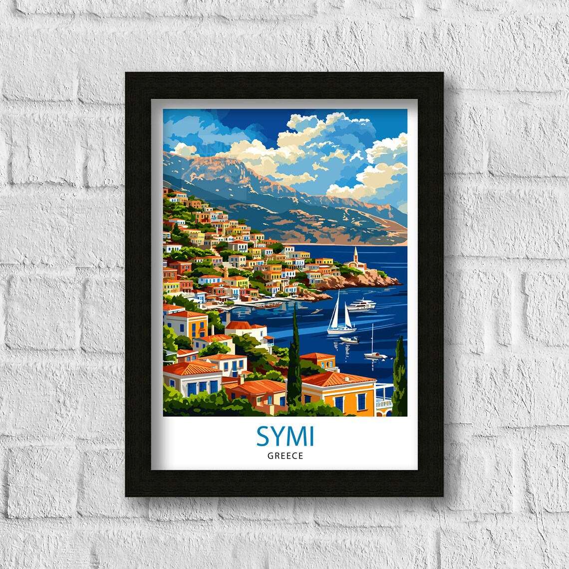 Symi Greece Island Harbor Colorful Houses Sailboats Travel Poster - Image 3