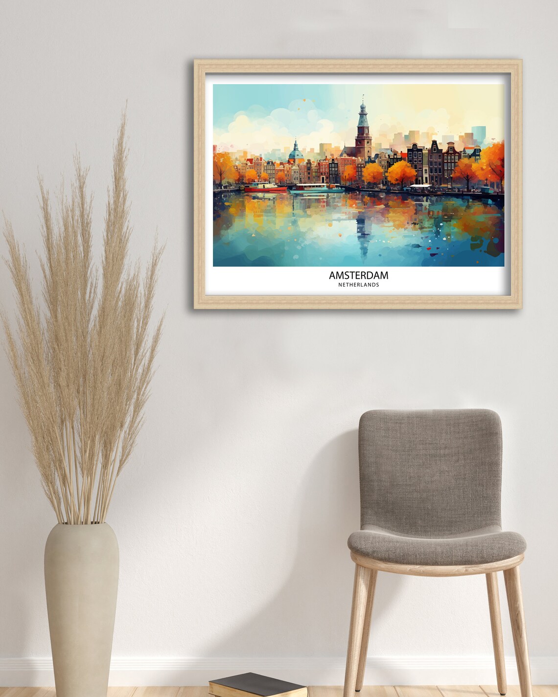 Amsterdam Skyline Canal Houses Watercolor Cityscape Travel Poster - Image 2