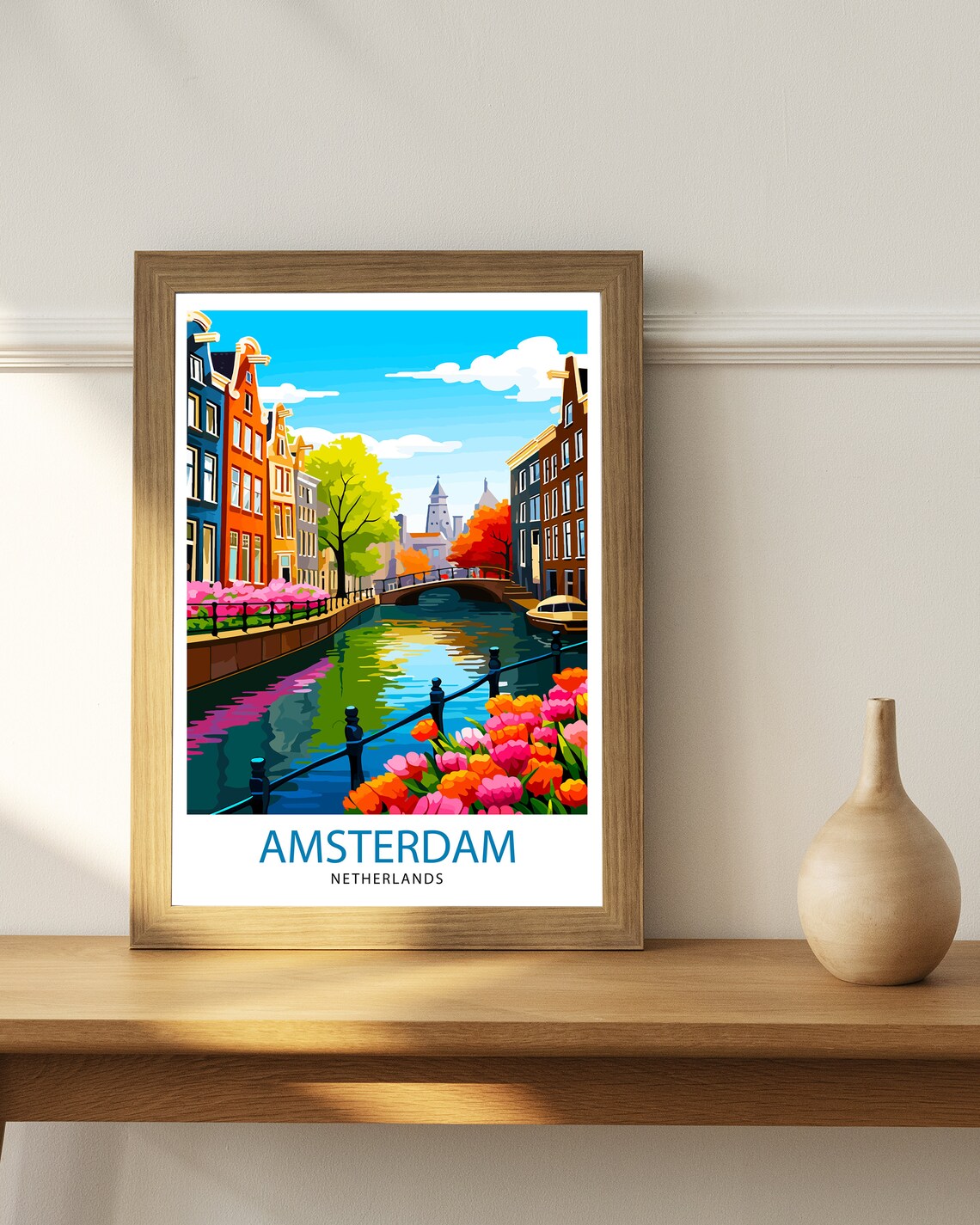 Amsterdam Travel Poster, Netherlands Cityscape Art Print - Image 2