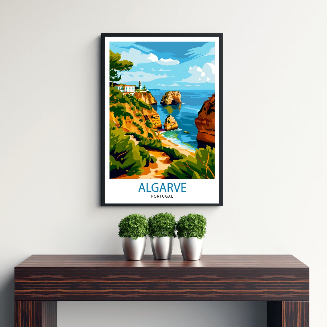 Algarve Portugal Sea Cliffs Rock Arches Coast Lighthouse Poster - Image 3