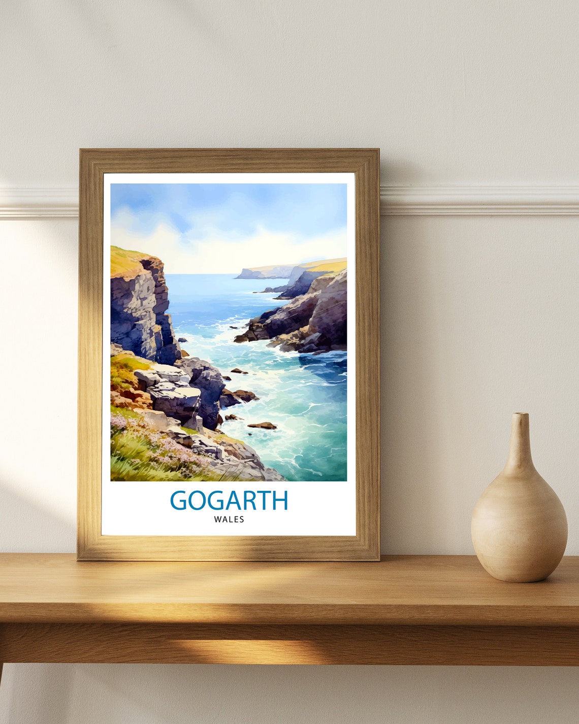 Gogarth Wales Sea Cliffs Turquoise Water Coastal Watercolor Poster - Image 3