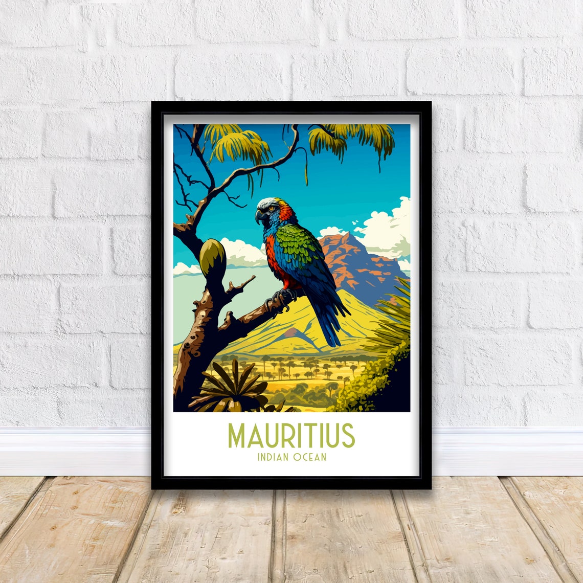 Mauritius Indian Ocean Parrot Tropical Vintage Travel Poster - Image 2