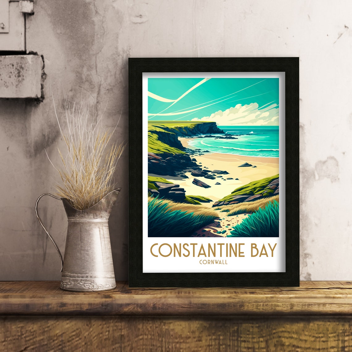 Constantine Bay Cornwall Turquoise Cove Beach Retro Travel Poster - Image 3
