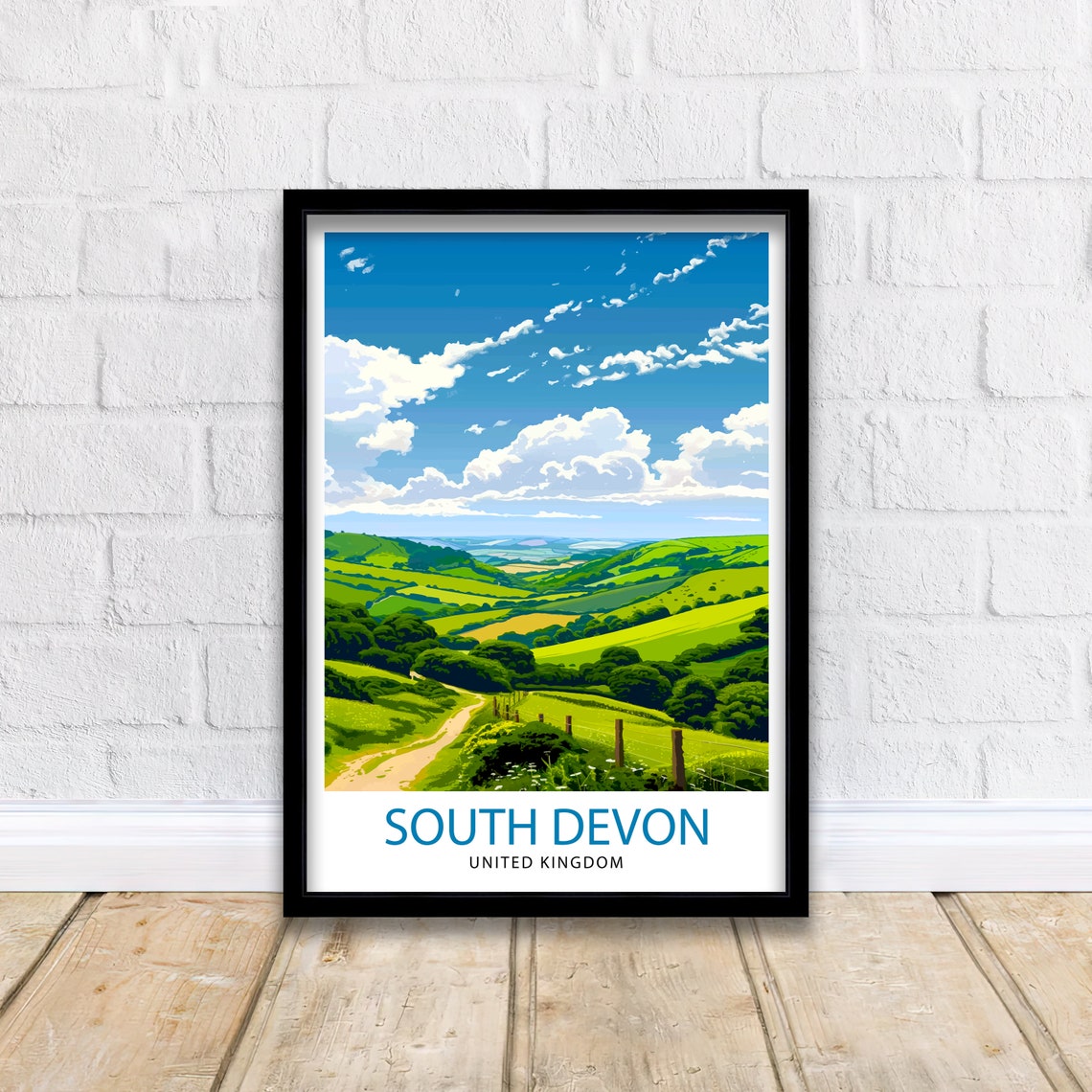 South Devon United Kingdom Green Valley Landscape Poster Art - Image 3