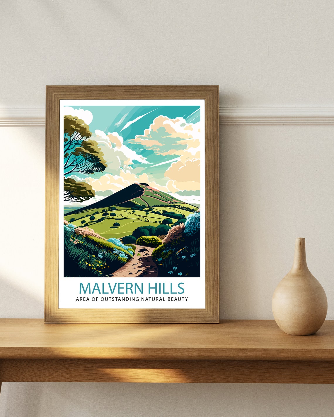 Malvern Hills Worcestershire Beacon Rolling Countryside View Poster - Image 2