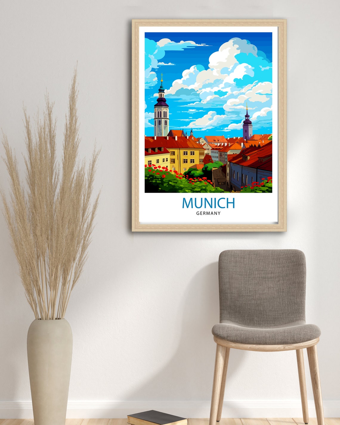 Munich Germany Historic Old Town Rooftops Church Spires Travel Poster - Image 3