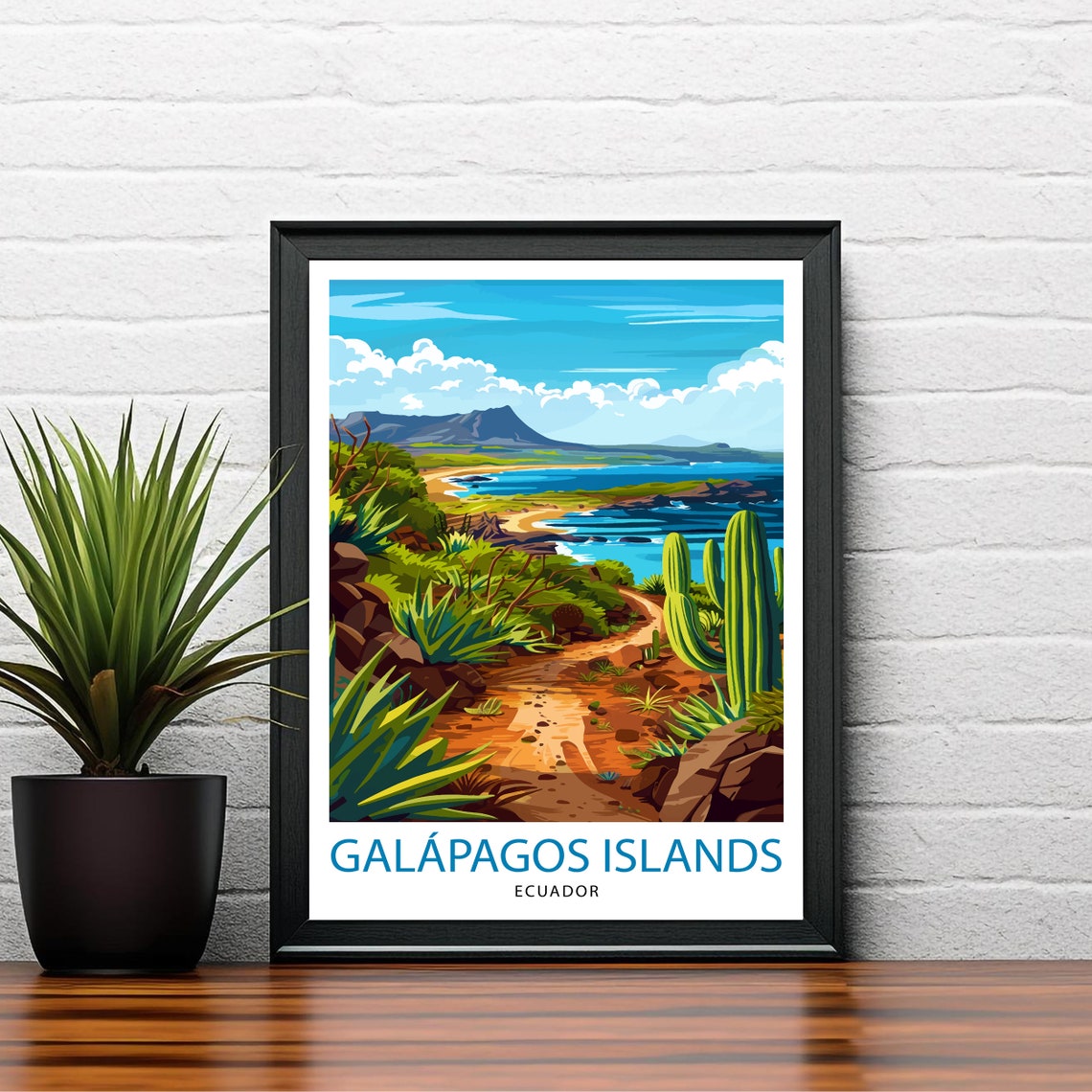 Galapagos Islands Ecuador Cacti Volcanic Scenic Coast Poster - Image 2