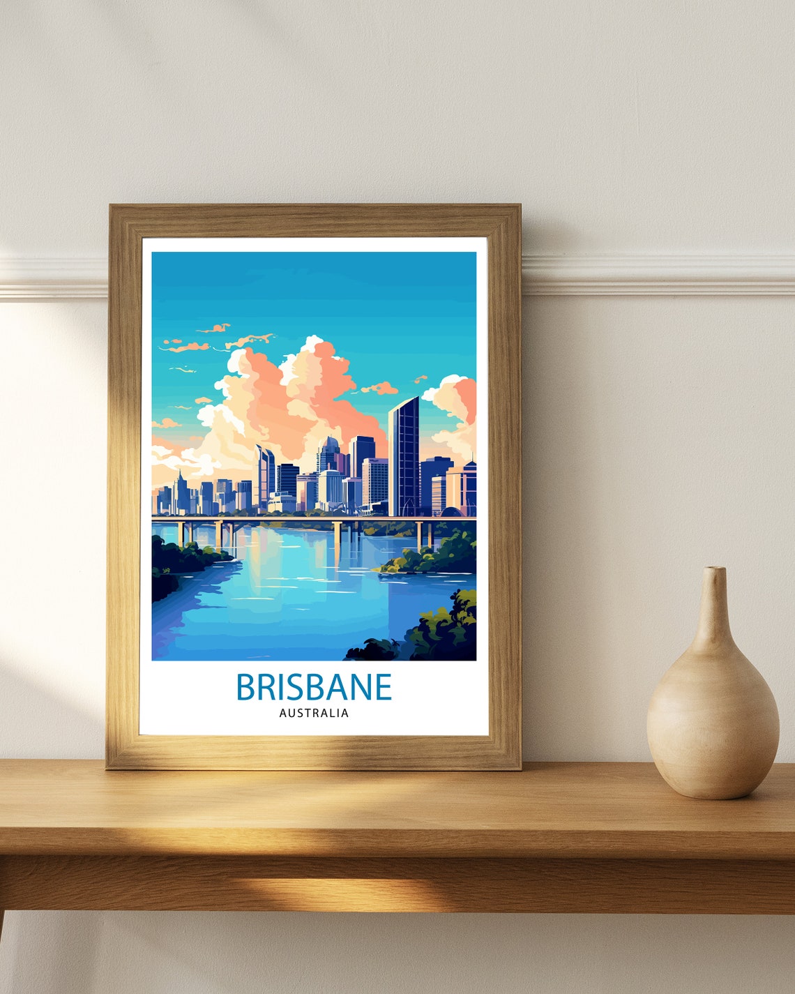 Brisbane Australia River Skyline Sunset Clouds City Travel Poster - Image 3