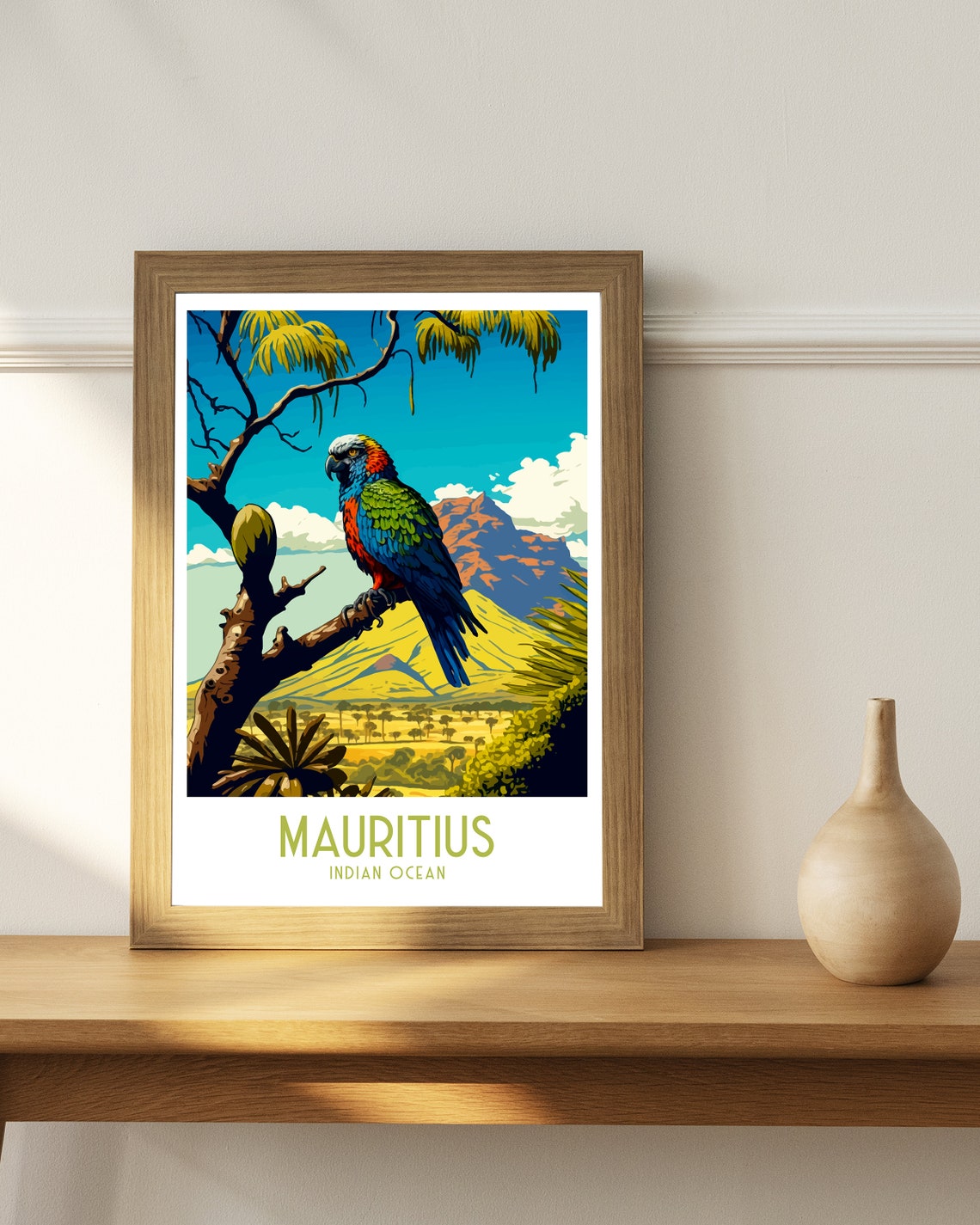 Mauritius Indian Ocean Parrot Tropical Vintage Travel Poster - Image 3