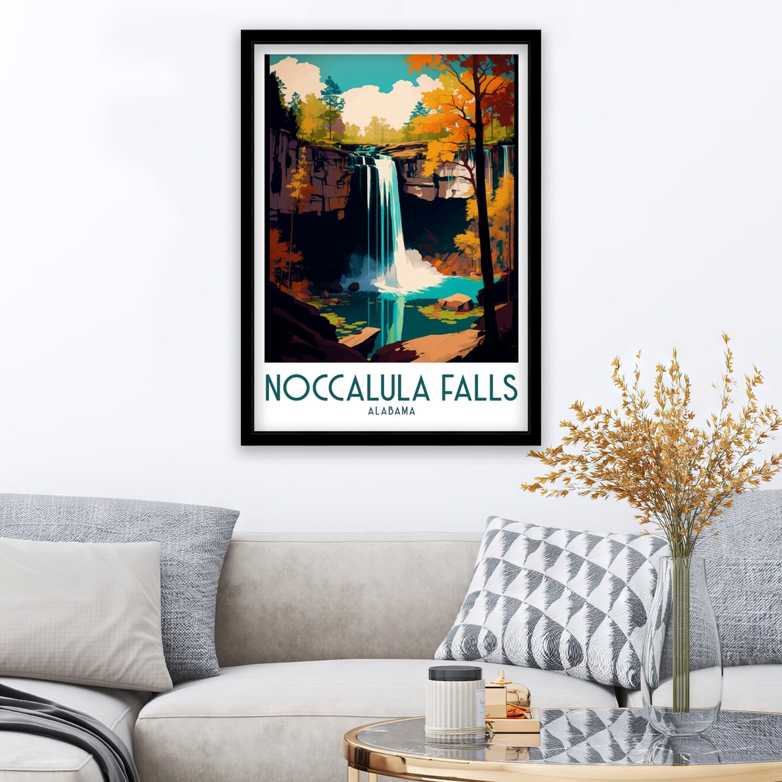 Noccalula Falls Alabama Autumn Waterfall Canyon Travel Poster - Image 2