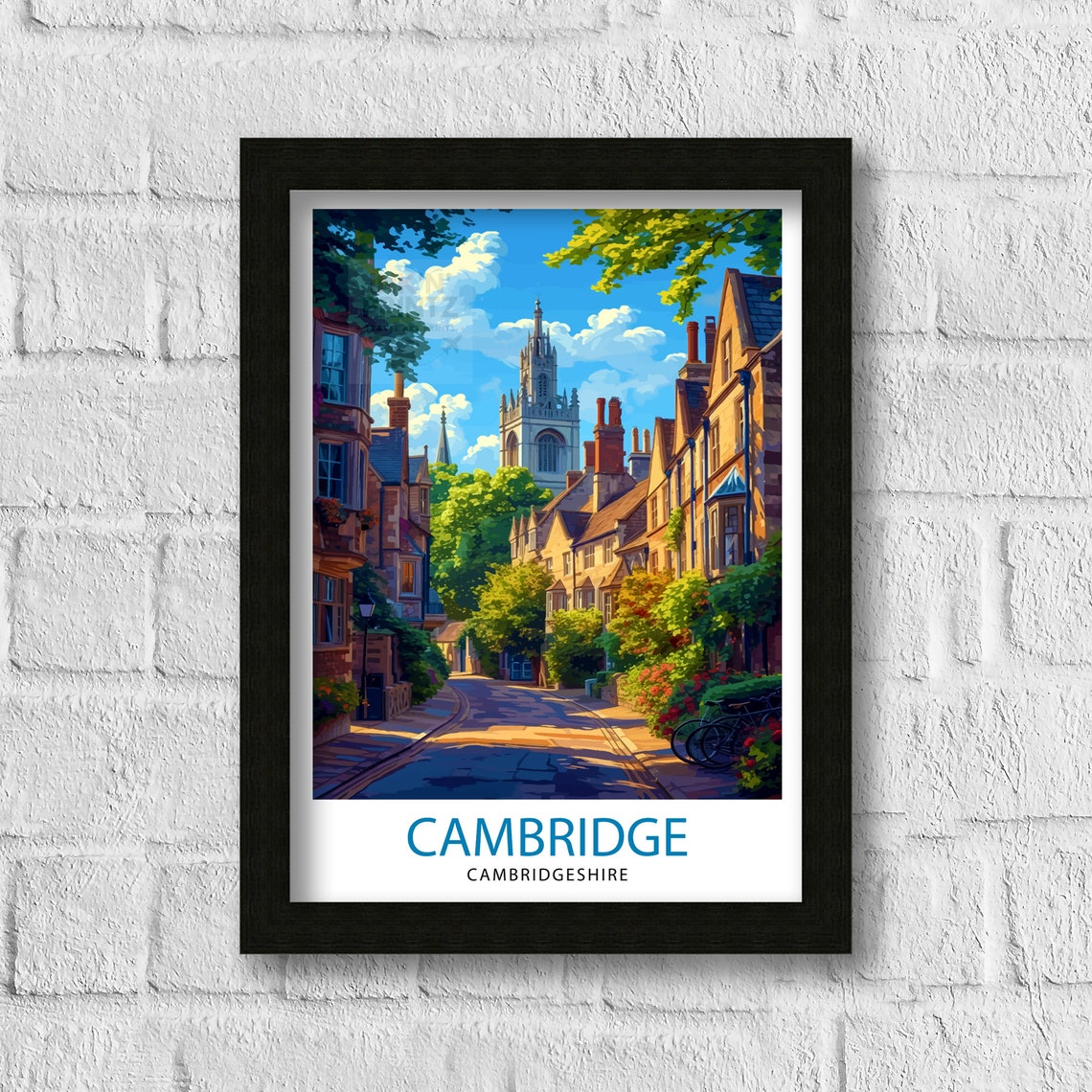 Cambridge Cambridgeshire Historic Street College Tower Poster - Image 3
