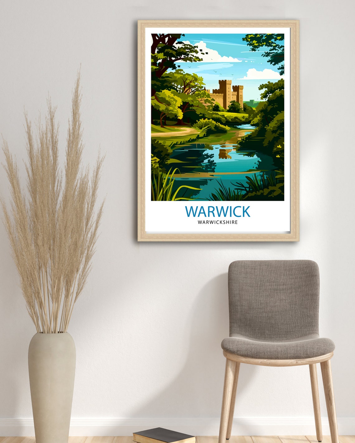 Warwick Warwickshire Castle Riverside Vintage Travel Art Poster - Image 2