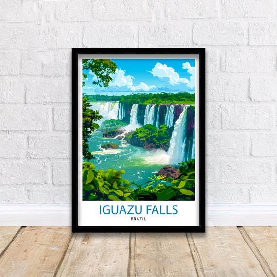 Iguazu Falls Brazil Thundering Waterfall Jungle Panorama Travel Poster