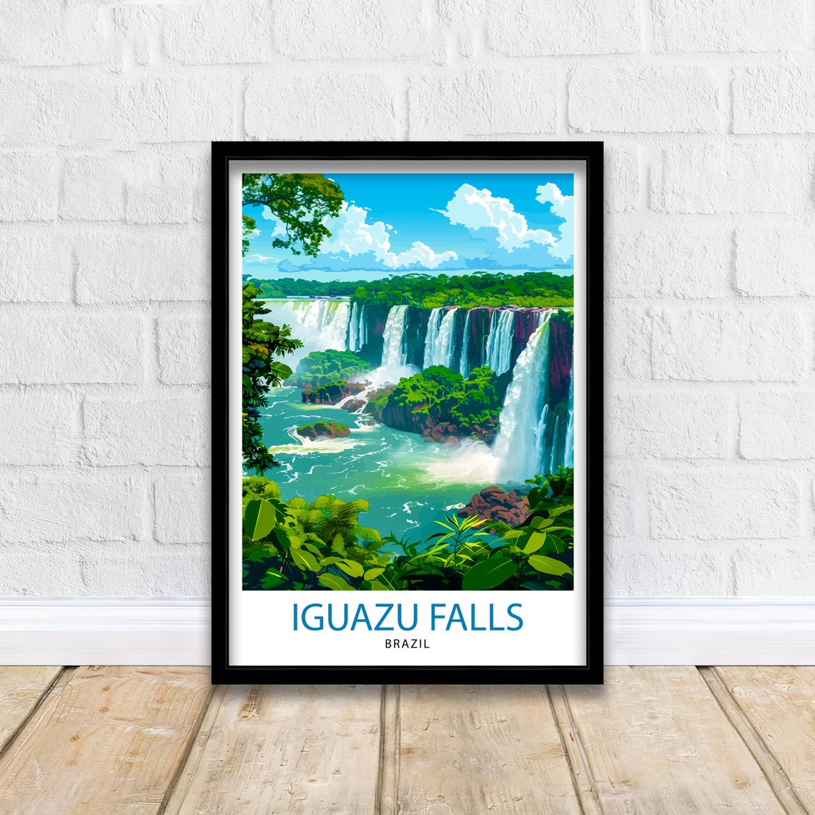 Iguazu Falls Brazil Thundering Waterfall Jungle Panorama Travel Poster