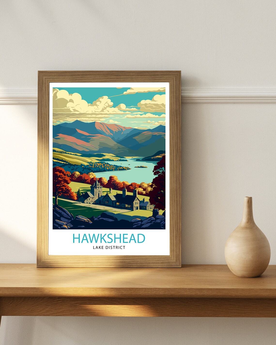 Hawkshead Lake District Travel Poster, UK Illustration - Image 3